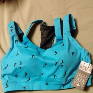 Oiselle Blue Sports Bra with Bird Print